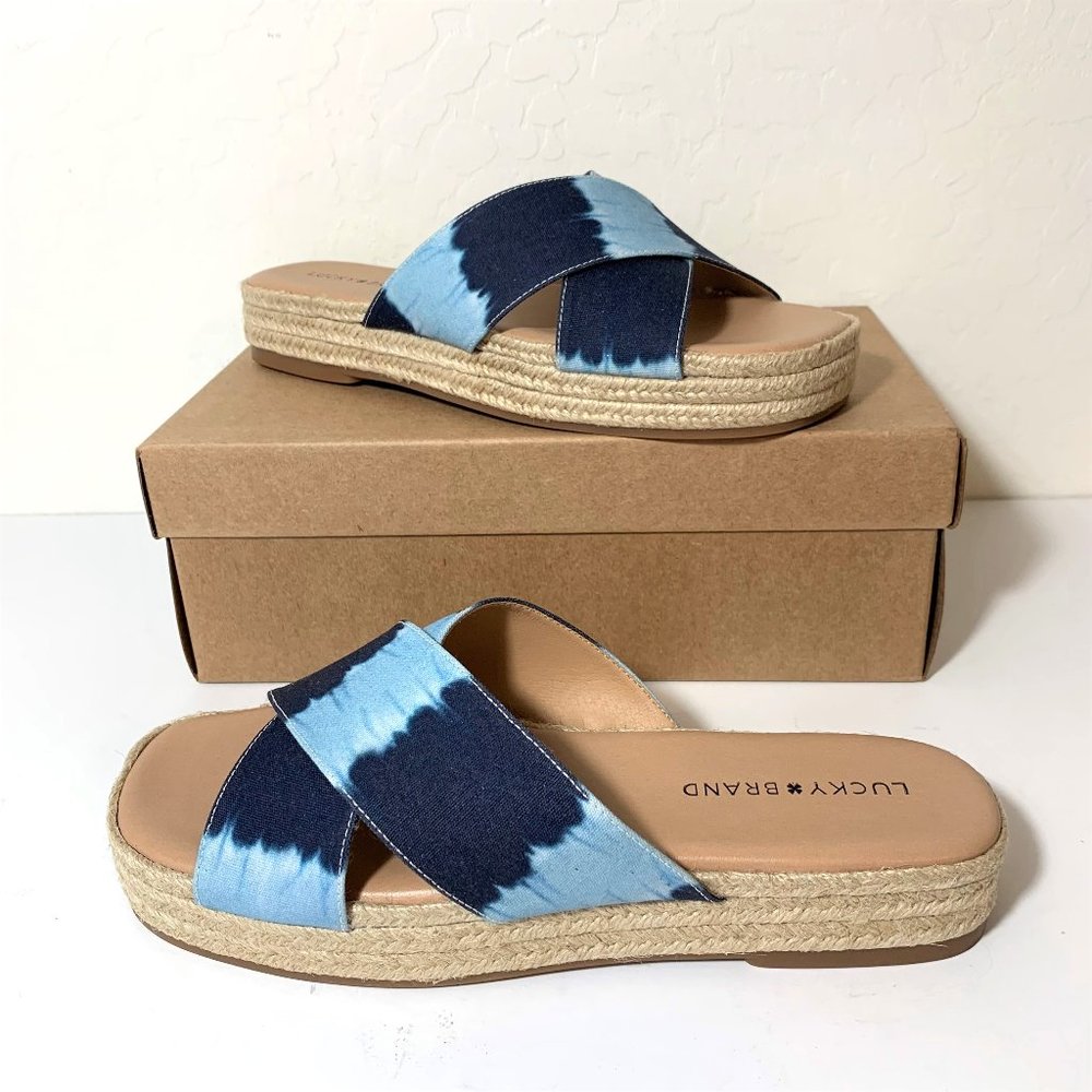 Lucky Brand Gayte Slip On Sandals Tie Dye Espadrilles Slides Blue Size 9 NEW